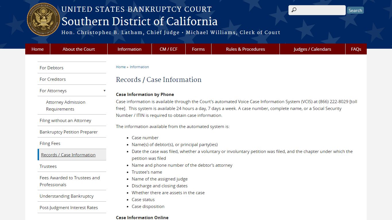 Records / Case Information | Southern District of California | United ...