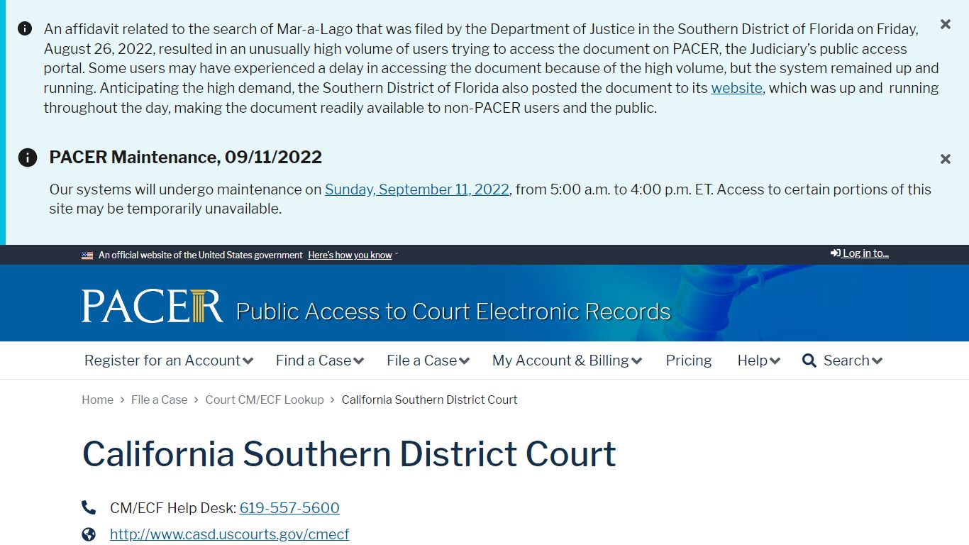California Southern District Court | PACER: Federal Court Records
